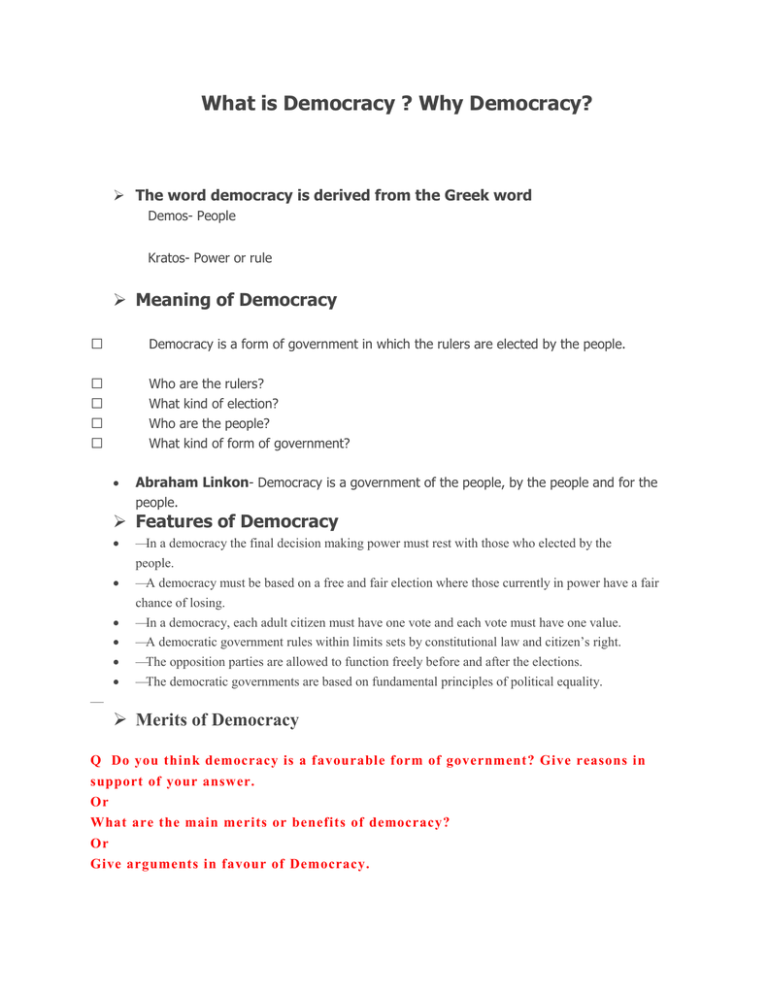 What Is The Meaning Of The Word Democracy Quizlet