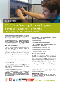 2016 Manufacturing/Process Engineer Summer Placement