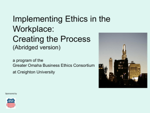 Implementing Ethics in the Workplace: Creating the Process a