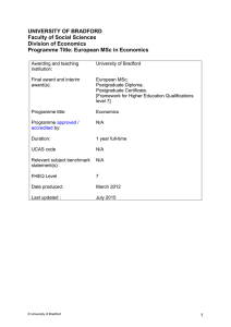 Programme Title: European MSc in Economics