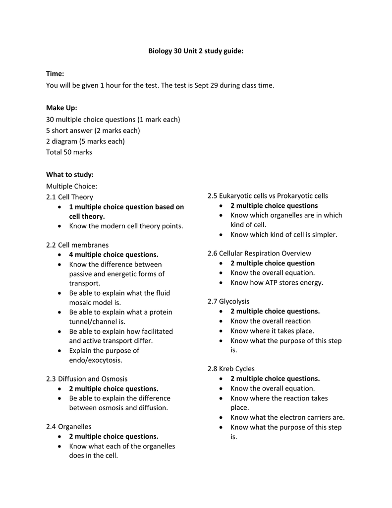 Biology 30 Unit 2 Study Guide Biology 30 Unit 2 Study Guide