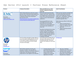 SQL Server 2012 Launch — Partner Press Reference Sheet Partner