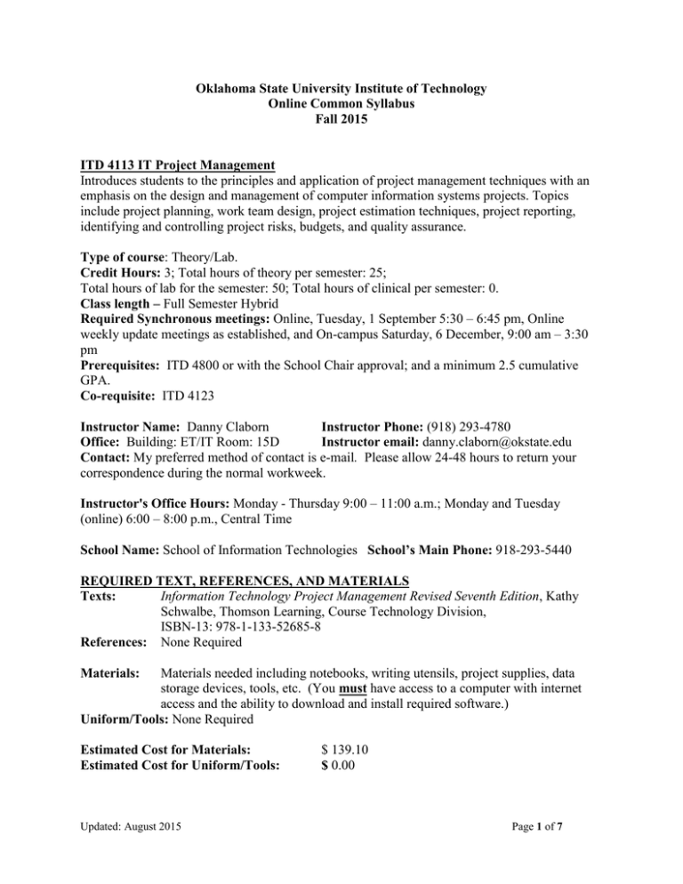 Online Common Syllabus OSU Institute of Technology