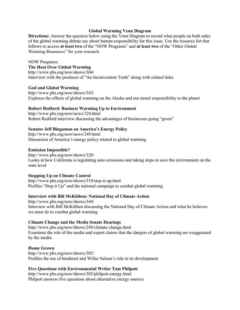 Global Warming Venn Diagram Mrs Hall S Science Class