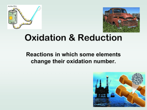 Reactions in which some elements change their oxidation number.