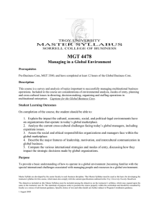 MGT 4478 - the Sorrell College of Business at Troy University