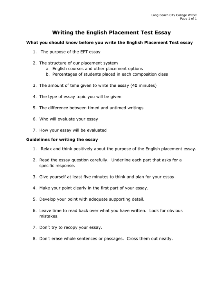 essay topics for placement test