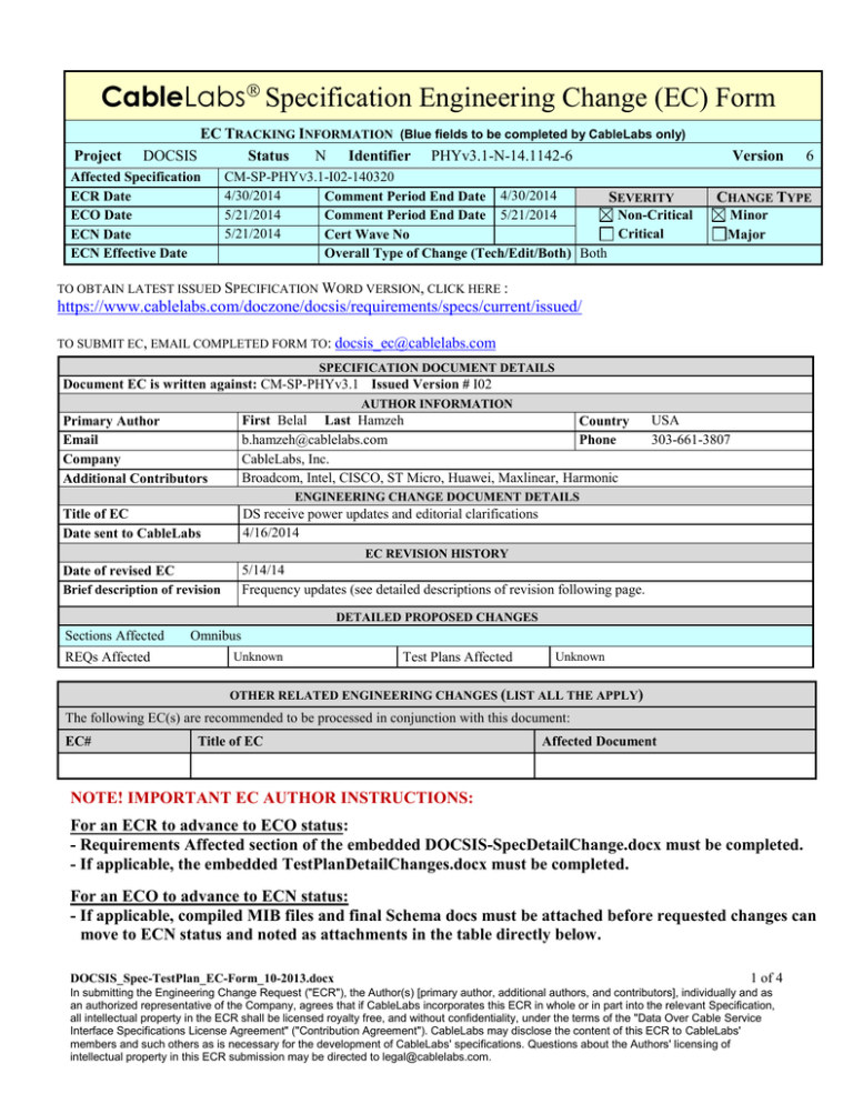 CableLabs Engineering Change Request