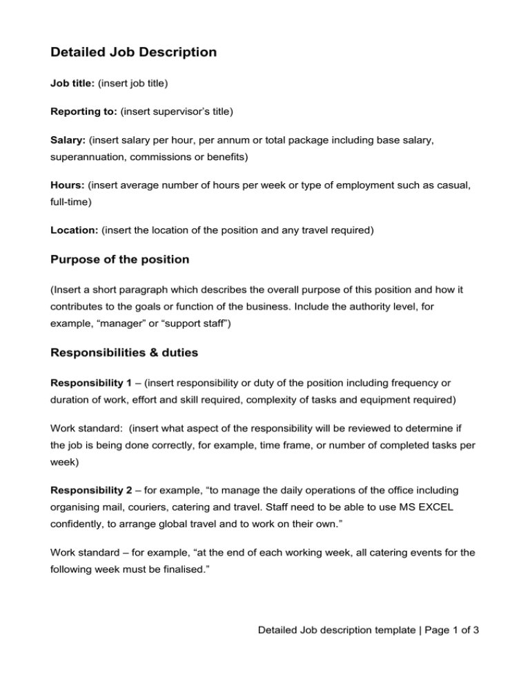 Detailed Job description template