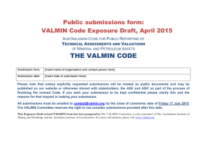 VALMIN Code Exposure Draft April 2015