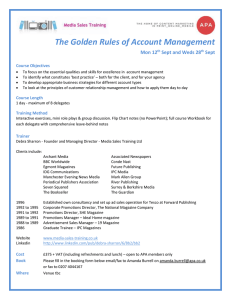 The Golden Rules of Account Management Mon 12 th Sept