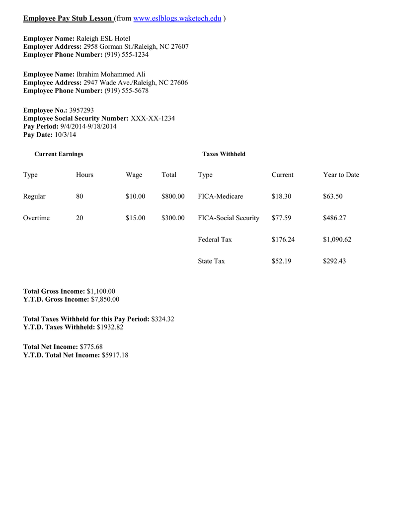 WS Daily Living Paystub worksheet For Reading A Pay Stub Worksheet