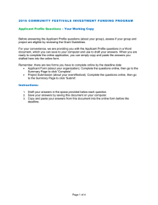 Applicant Profile Questions – Your Working Copy