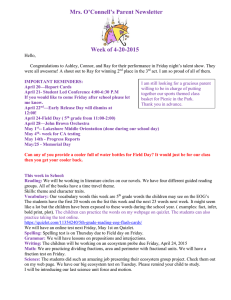 Newsletter week of 4-20-2015