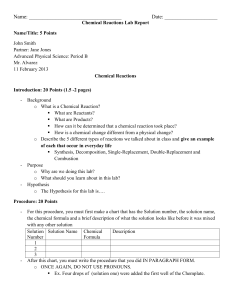 Chemical Reactions Lab Report Rubric 2014