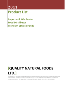 QUALITY NATURAL FOODS LTD.