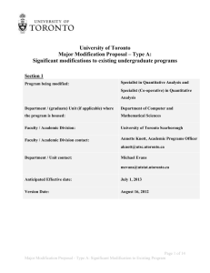 University of Toronto Major Modification Proposal – Type A