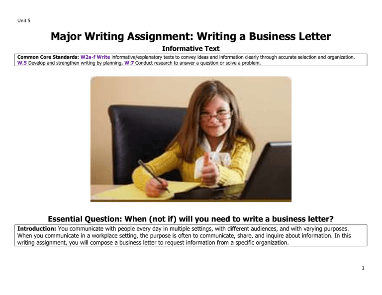 business letter assignment high school