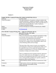 Department of English Advanced Courses Summer 2014 Summer I