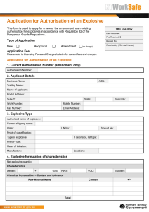 Application for authorisation of an explosive