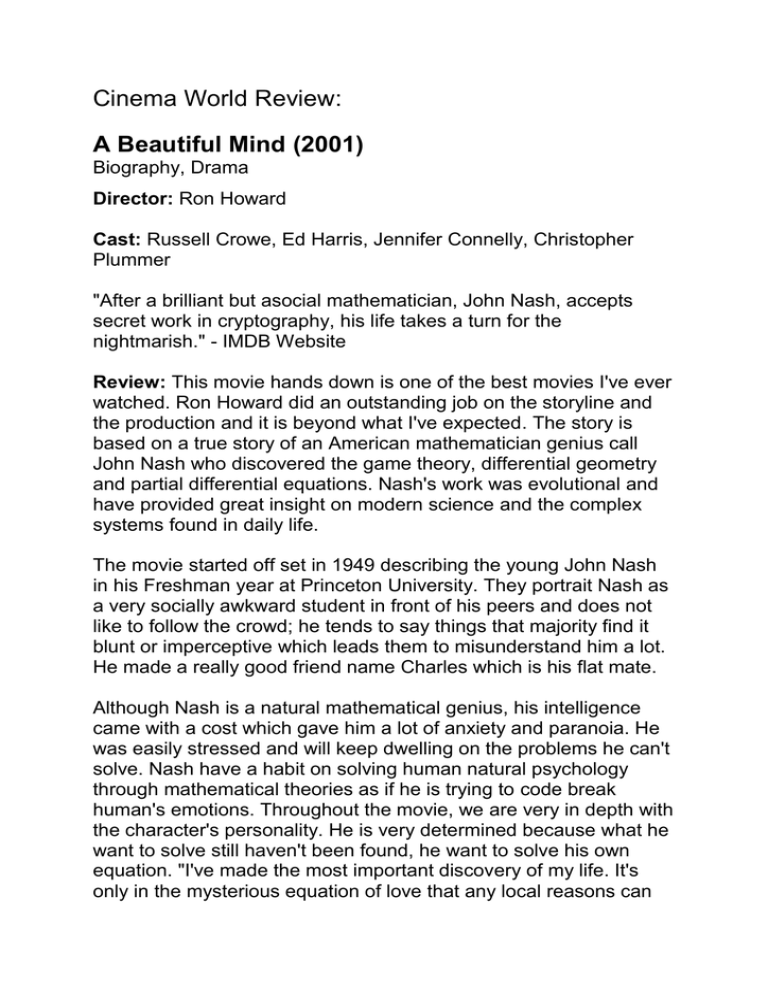 movie review of the beautiful mind