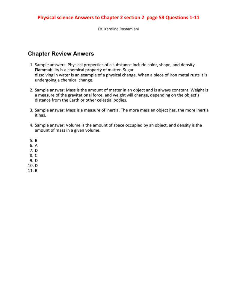 Chapter 2 Matter And Change Worksheet Answers Pearson