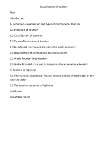 Classification of tourism Plan Introduction 1. Definition, classification