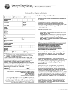 Direct Deposit Authorization form - Florida Department of Financial