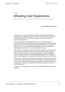 eReading User Experiences: eBook Devices, Reading Software