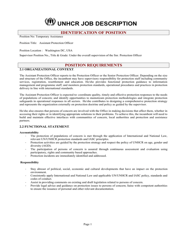 Child Protection Assistant Job Description