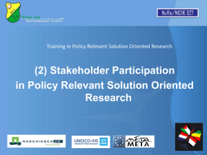 Stakeholder Participation in Policy Relevant Solution