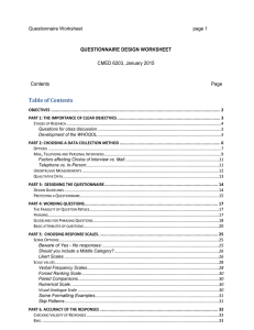 Questionnaire work sheet