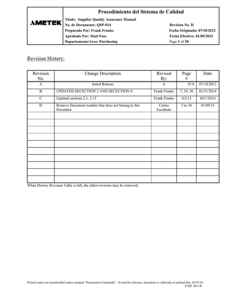 our AMETEK Supplier Quality Manual