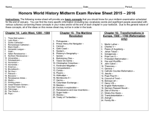 Honors World History Midterm Exam Review Sheet 2015 – 2016