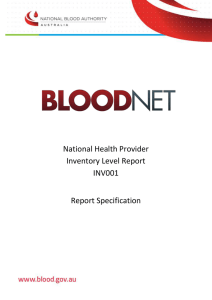 NBA - BloodNet - INV001 - National Health Provider Inventory Level