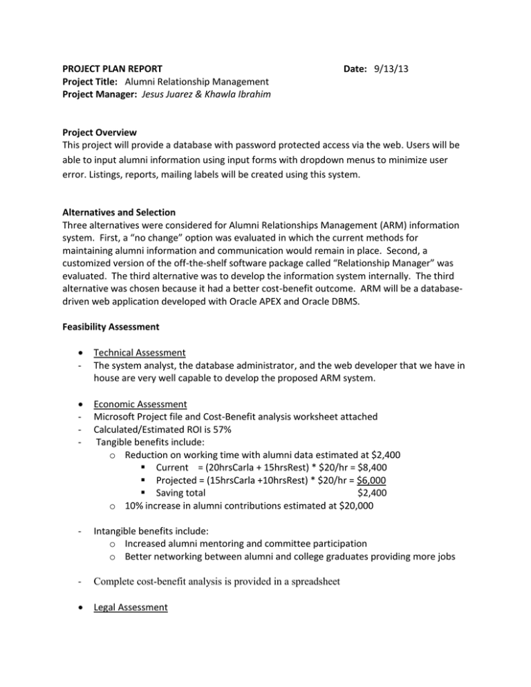 BASELINE PROJECT PLAN REPORT