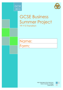 Year 9-10 Summer Project – GCSE Business Preparation