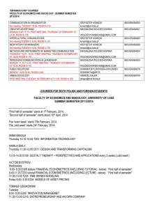 "ERASMUS & MD" COURSES FACULTY OF ECONOMICS AND