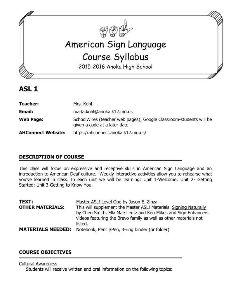 American Sign Language Anoka