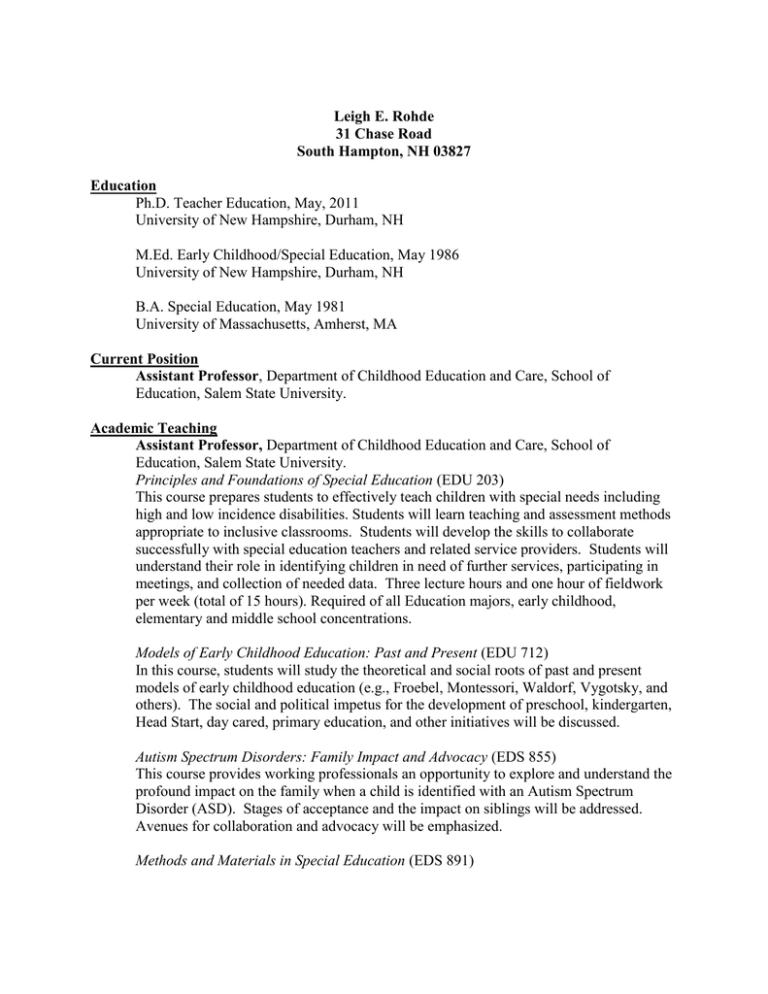 Resume Salem State University Resume Salem State University