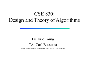 CSE 830: Design and Analysis of Algorithms