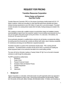 REQUEST FOR PRICING Transition Resources Corporation Kitchen