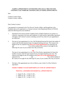 SAMPLE APPOINTMENT LETTER FOR CUPE LOCAL 3904 UNIT