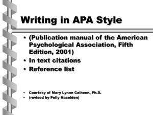 Reminders: Writing in APA Style