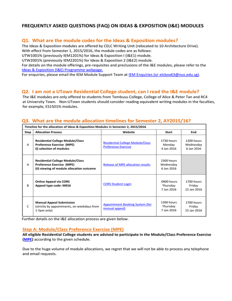 I&E Module FAQ: Codes, Eligibility, Allocation & Appeals