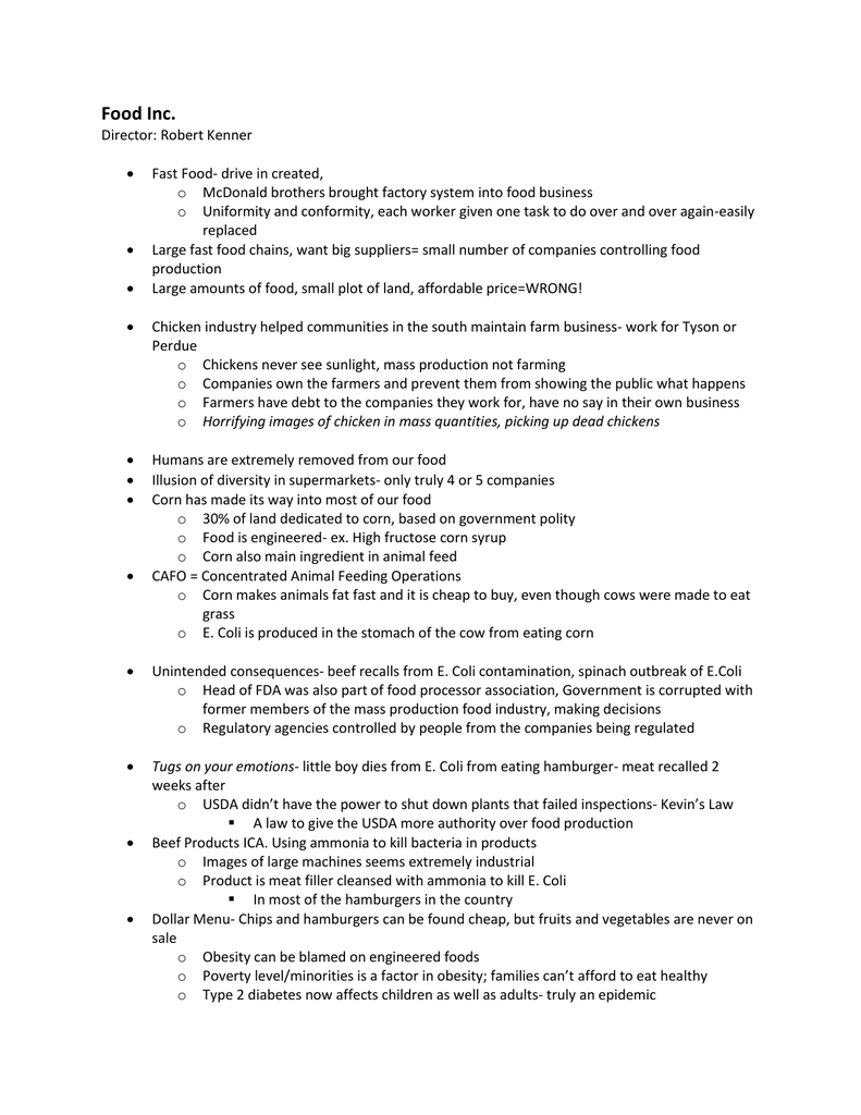 Food Inc Notes - SustainabilityProblems Inside Food Inc Movie Worksheet