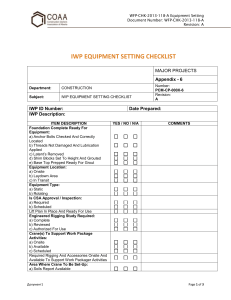 iwp equipment setting checklist