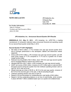JPS Industries, Inc. Announces Second Quarter 2014 Results