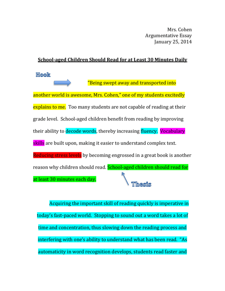 sample argumentative essay grade 5