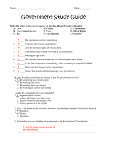 Government Study Guide Answers- Quiz on 2/25